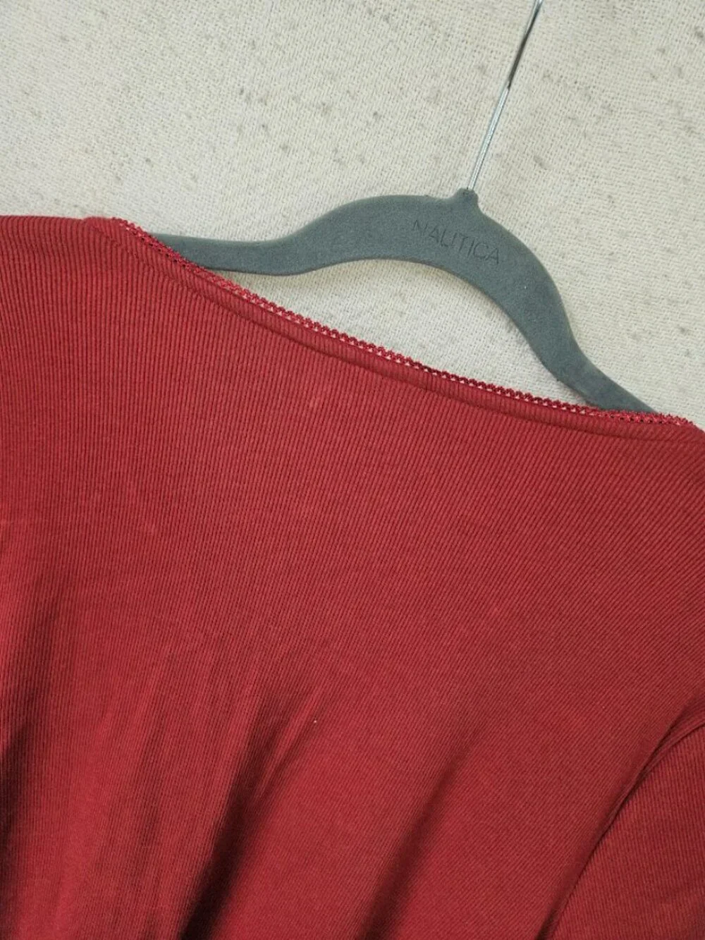Old Navy Red Ribbed Ruffle Lace Shirt Top Coquette Kawaii Boho Cottagecore Soft